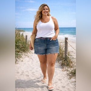 Venus Cut Off Rolled Cuff Denim Jean Size 24 Embroidered Waistband Shorts